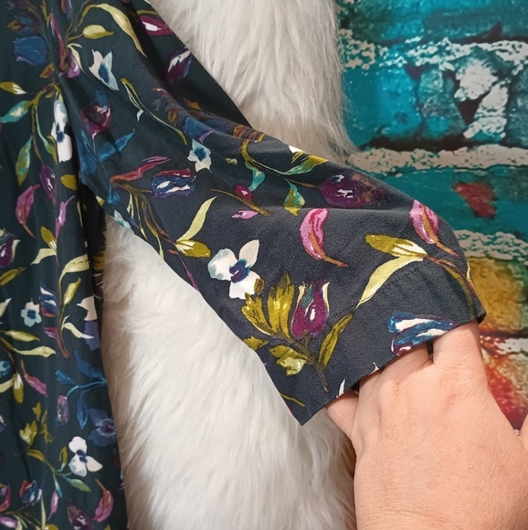 J Jill Navy Blue Floral 3/4 Sleeve Boat Neck Pullover Shift Dress Size M - Picture 4 of 11